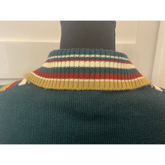 Vintage 1970s YES Chevron Knit Sweater Dress – Dark Green Wool Blend Sz Small - Picture 5 of 8